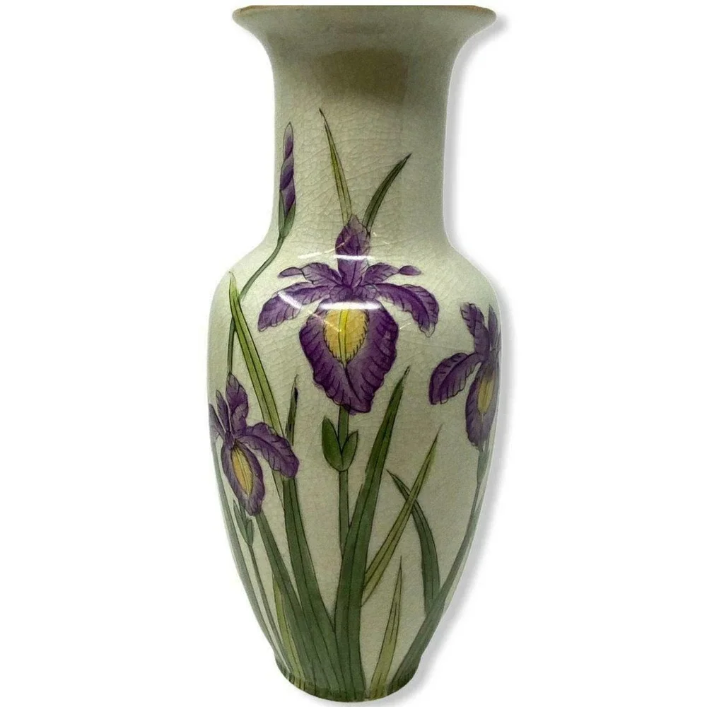 Vtg Andrea by Sadek Pair of Vases Hand painted Purple Iris Signed & Numbered 10